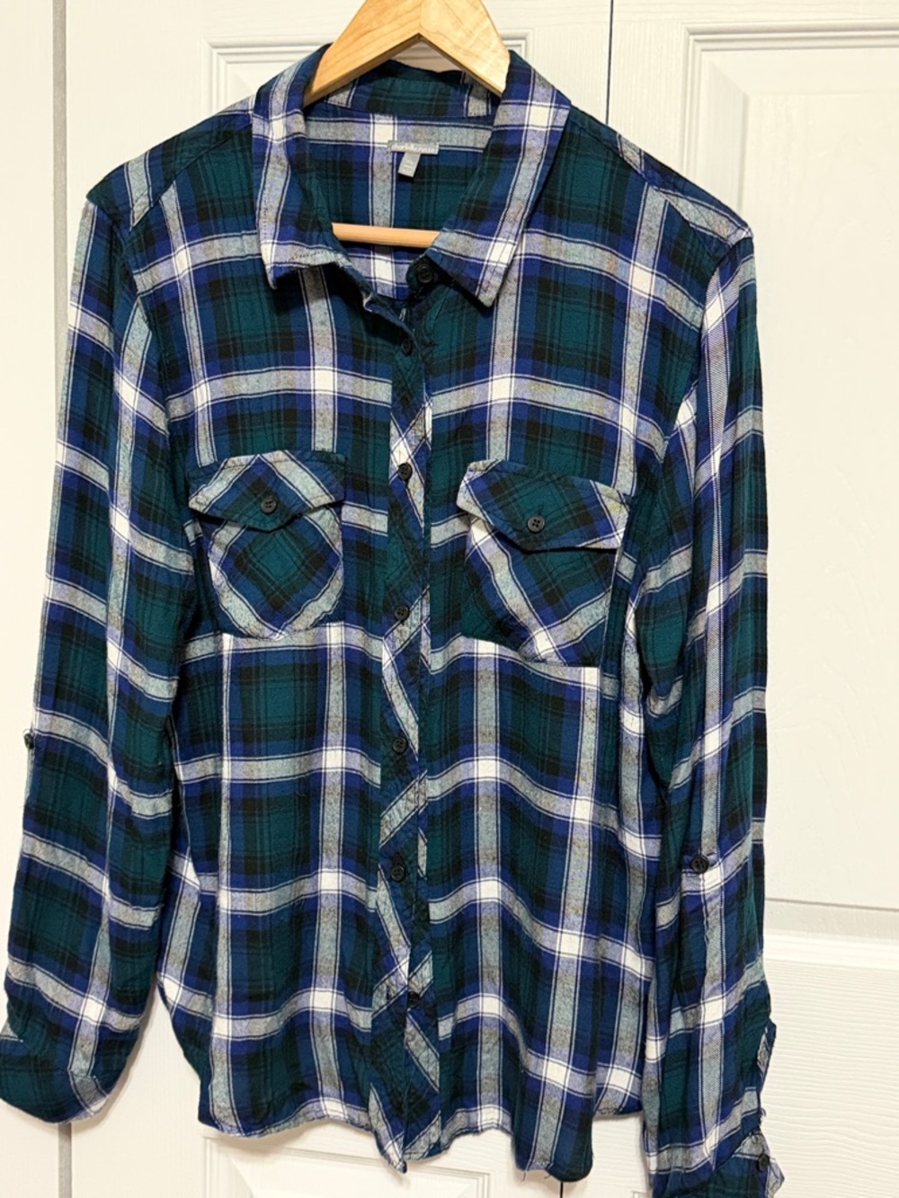 Charlotte Russe Blue and Green Plaid Button Down Shirt
